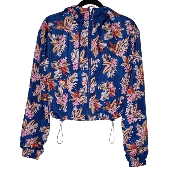 New Look Supreme Navy Windbreaker Hoodie Palm Leaves Floral Size Medium - Picture 1 of 9